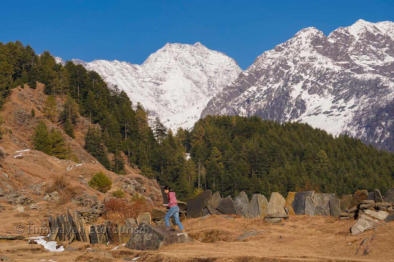 Young woman hiking in the Churah valley