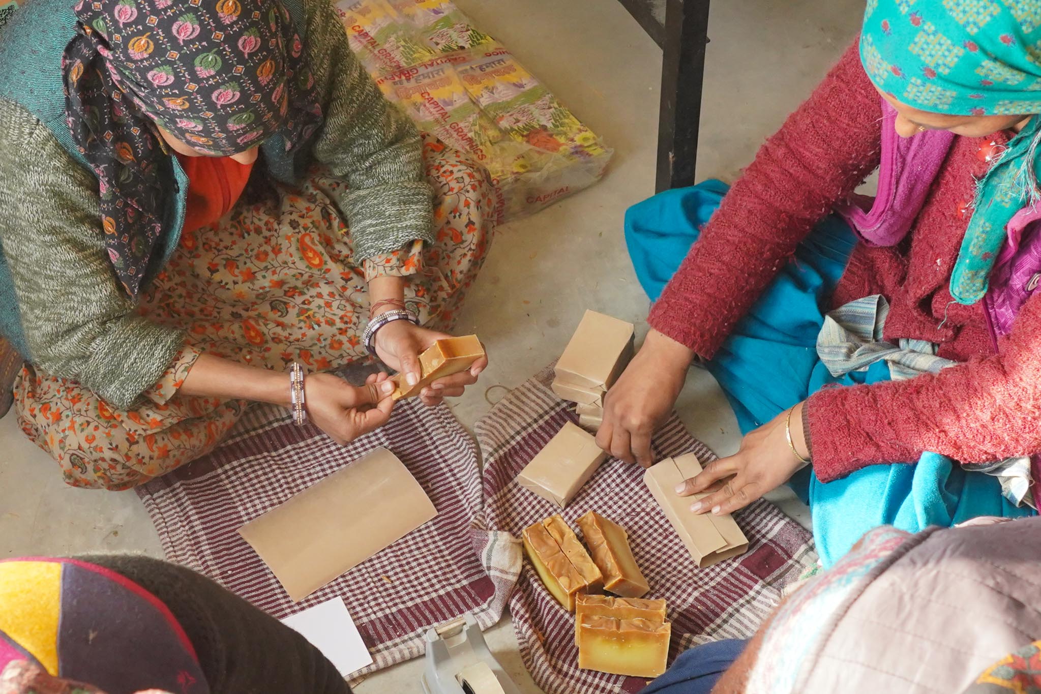 Handmade soaps packing in the Tirthan Valley