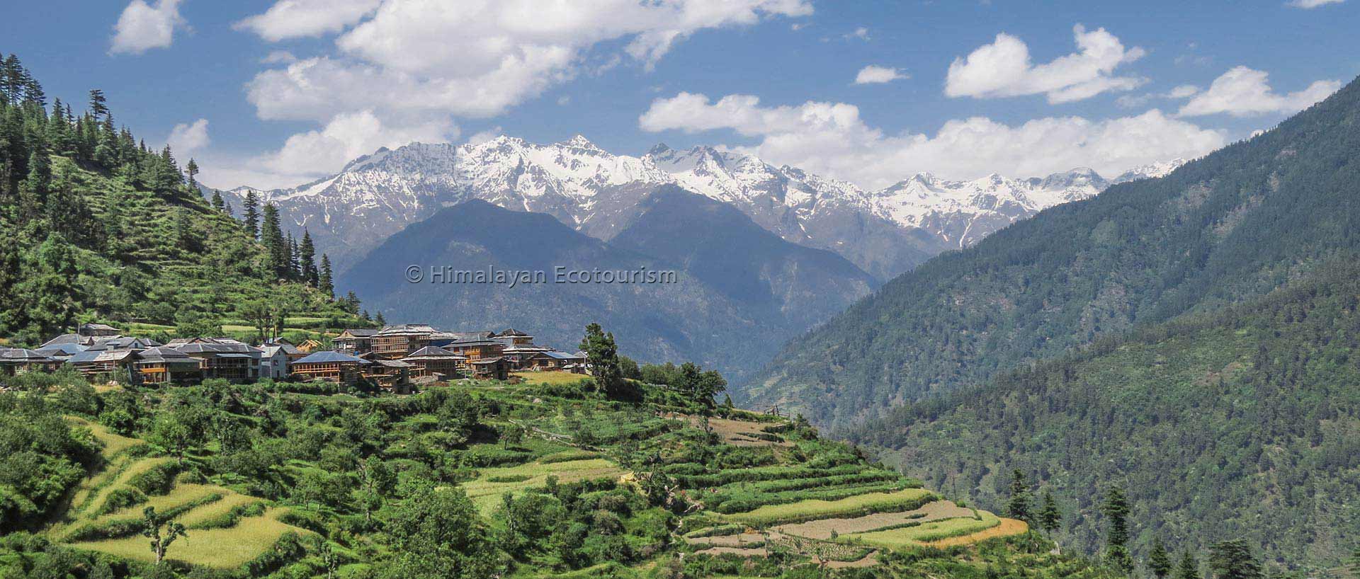 View of Sarchi village in the Tirthan Valley