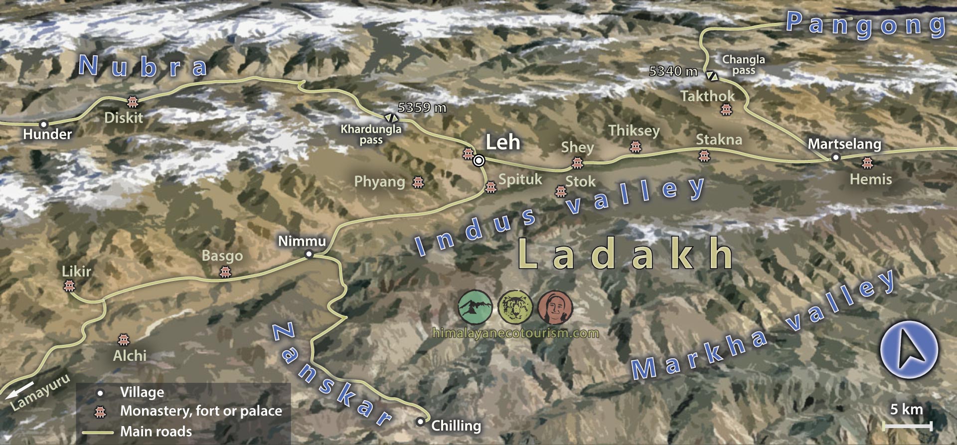 Map of the Monastries in Ladakh