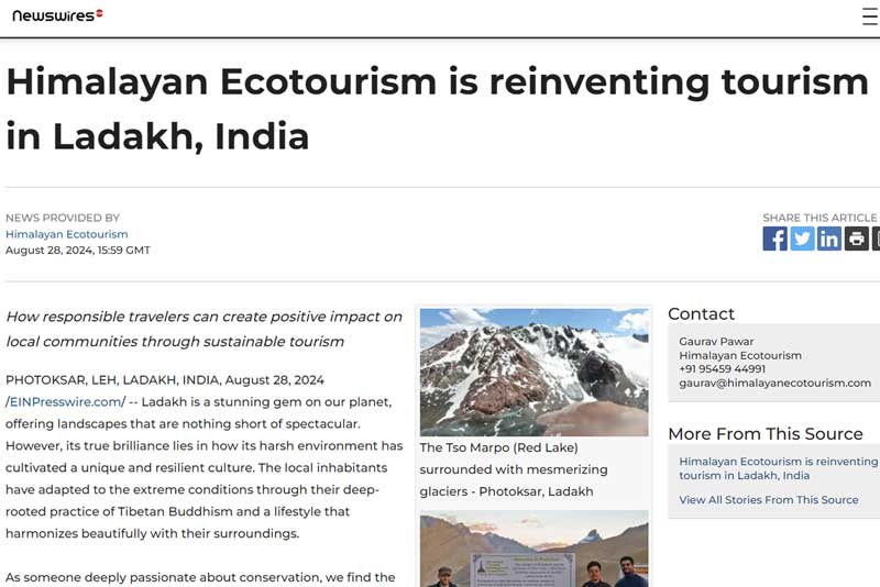 Himalayan Ecotourism Press coverage in the Newswires